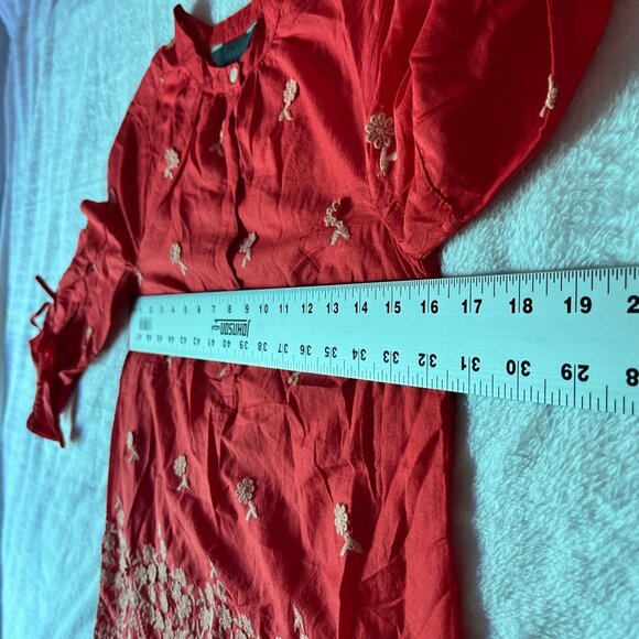 J.Crew Womens Floral Embroidered Popover Blouse Top PXXS Red Long Sleeve Boho - Picture 6 of 10